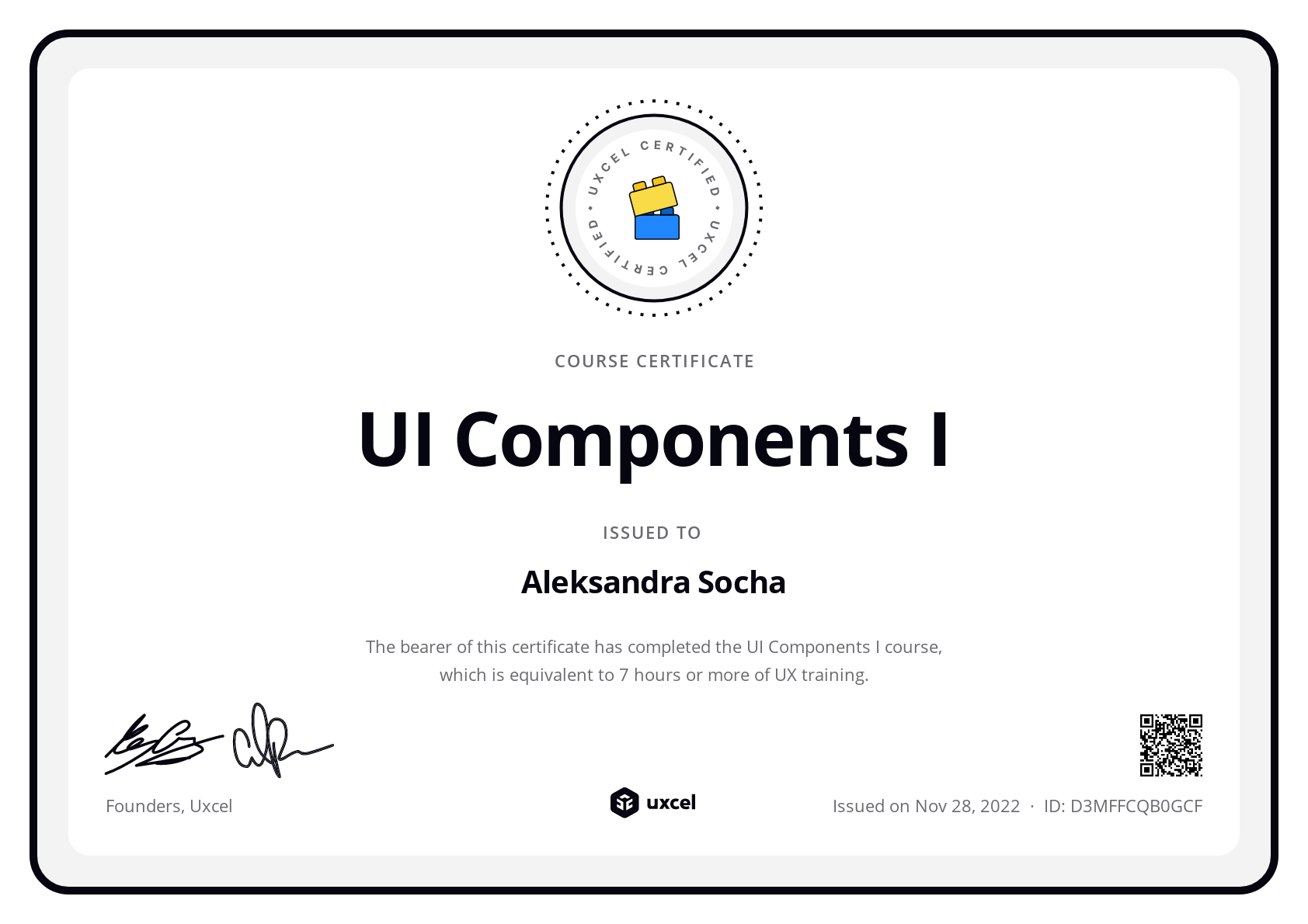 Aleksandra Socha's certificate